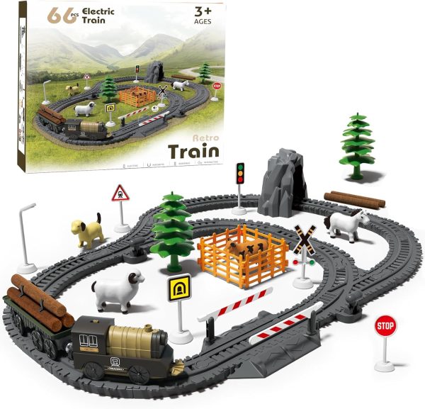 Train Sets For Boys 4-7, 66 Pcs Battery Operated Train Set With Tracks(Magnetic Connection), Compatible With Thomas, Brio, Chuggington, Gifts For 3 4 5 6 Years Old (66Pcs Police)