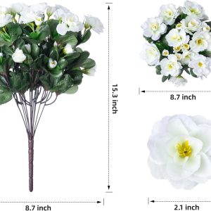 Hyeflora Artificial Faux Outdoor Flowers Plants For Spring Summer Decoration, Silk Camellia Uv Resistant Look Real For Planter Outside Front Door Porch Patio Balcony, 3 Bundles