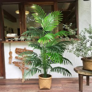 4Ft 2Pcs Large Artificial Plants Palm Tree Tropical Palm Leaves Faux Palm Plants Tall Tree Indoor Real Touch Plastic Monstera Leaves For Home Garden Outdoor Office Decor (4Ft/125Cm-2Pcs)