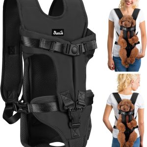 Lukovee Dog Backpack Carrier, Legs Out Easy-Fit Dog Front Carrier For Small Medium Dogs, Adjustable Hands Dog Chest Carrier For Hiking, Cyclings(Black,Medium)