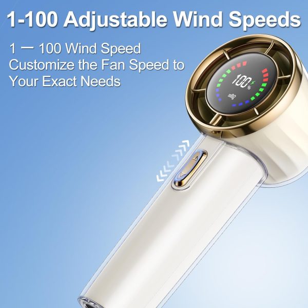 Handheld Fan, 1-100 Speed Portable Handheld Fan [Quickly Cooling Down], Led Digital Display, 6000Mah Battery Operated Mini Fan, Hand Fan For Makeup, Camping,Travel, Outdoor, Gifts For Women/Men- Beige