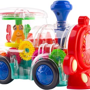 Berry President Transparent Electric Gear Train Toy With Flashing Lights And Music, Battery Operated Bump & Go Action Train Toys For 2 3 4 5 Year Old Boys Toddlers