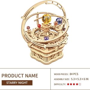 Rokr 3D Wooden Puzzles For Adults Mechanical Music Box-Starry Night, Diy Rotating Music Box Model Building Kits For Teens, Diy Crafts/Hobbies/Gifts Desk Decor For Boys Ages 14+ (Starry Night)