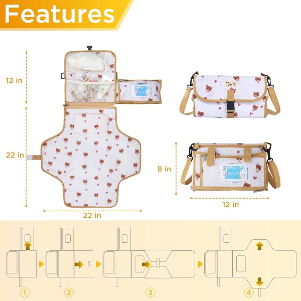 Minidappers Baby Portable Changing Pad Travel, Waterproof Diaper Changing Mat With Shoulder Strap, Lightweight & Foldable Changing Station, Newborn Changing Mat, Baby Bag Registry Baby Shower Gifts