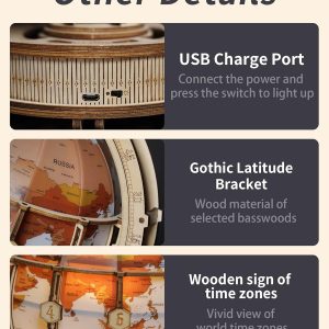 Rokr 3D Wooden Puzzles For Adults-Led Illuminated Wooden Globe Puzzle-Model Building Kits-Room Decor For Teen Girls Boys Women Men