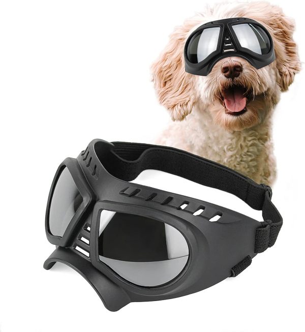 Petleso Dog Goggles Medium Breed, Dog Sunglasses For Medium Dog Puppy Sunglasses Uv Protection For Dog Driving Hiking, Silver Lens