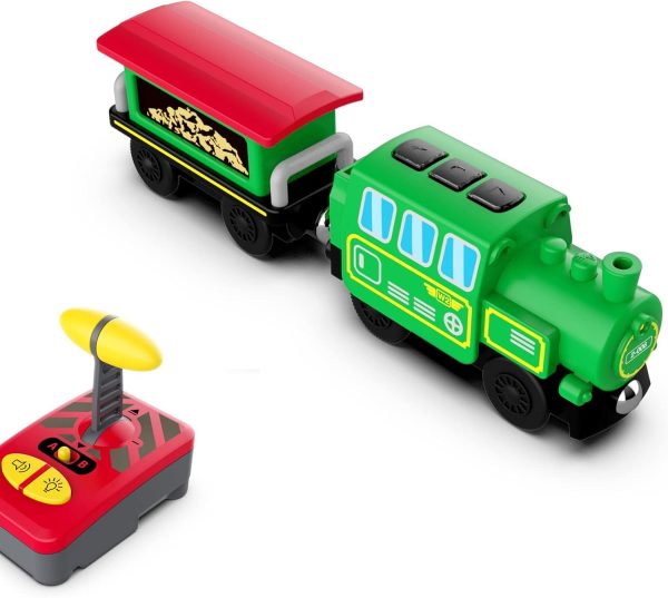 Wooden Train Accessories Battery Operated Locomotive Train, Remote Control Train For Track Set, Powerful Engine Train Vehicles Fit All Major Brands Track Railway System (Battery Not Included)