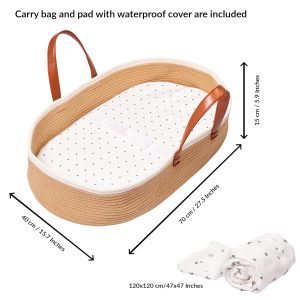 Moses Basket For Babies With Muslin Blanket | Changing Basket For Baby Dresser | Portable Basket For Your Baby’S Needs | Baby Changing Basket With Pad | Woven Basket For Travel & Nursery