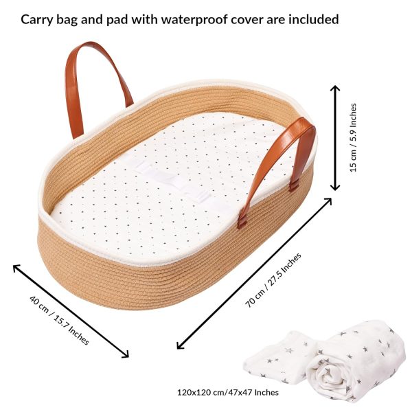 Moses Basket For Babies With Muslin Blanket | Changing Basket For Baby Dresser | Portable Basket For Your Baby’S Needs | Baby Changing Basket With Pad | Woven Basket For Travel & Nursery