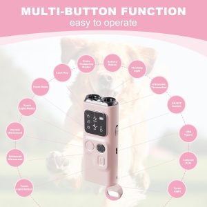 Dog Bark Deterrent Devices, Barks No Clicker Dog Training Device, Anti Barking Device For Dogs Indoor Outside Handheld Ultrasonic 32Ft With Flashlight Dog Training Tool Rechargeable (Pink)