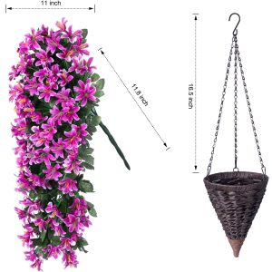 Artificial Faux Hanging Outdoor Plants Flowers Basket For Spring Decoration, Silk Realistic Uv Resistant Fuchsia Long Vines Planter For Outside Home Porch Patio