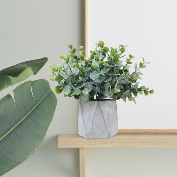 Winlyn 2 Pack Small Faux Eucalyptus Potted Plants Artificial Eucalyptus Greenery In Modern Hexagonal Ceramic Pots Small Plants 7.9" Tall For Office Desktop Wedding Home Indoor Shelf Table Décor