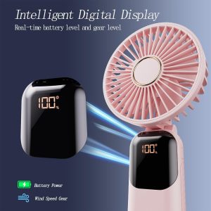 Gockera Portable Fan, 4200Mah Battery Operated Fan, 5 Speeds&Digital Display, 180° Foldable Makeup Fan For Women With Base, Handheld/Neck/Desk 3In1 Fan For Outdoor Indoor,Ultra Quiet (Pink)