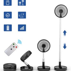 Primevolve Battery Operated Portable Standing Fan, Rechargeable Usb Personal Floor Fan With Adjustable Height Black