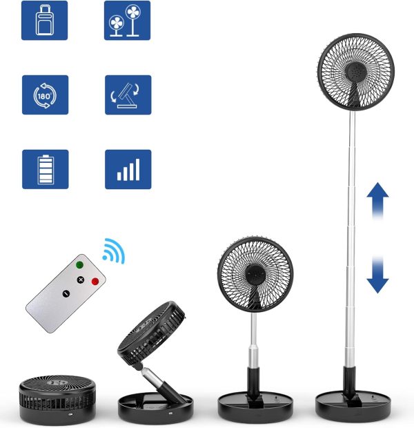 Primevolve Battery Operated Portable Standing Fan, Rechargeable Usb Personal Floor Fan With Adjustable Height Black