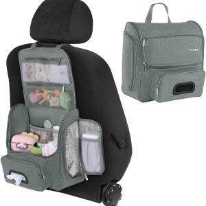 Hombys Portable Car Diaper Caddy Organizer,Grey Car Caddy With Lid For Baby Stuff,Baby Backseat Car Organizer,Multifunctional Car Back Seat Oganizer