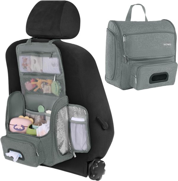 Hombys Portable Car Diaper Caddy Organizer,Grey Car Caddy With Lid For Baby Stuff,Baby Backseat Car Organizer,Multifunctional Car Back Seat Oganizer