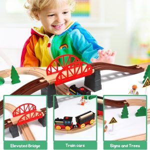 Asweets Wooden Train Set For Toddler,40 Piece With Train Track Electric Operated Fits Thomas,Brio,Melissa And Doug Magnet Battery Train Toy For 3 4 5 Years Old Boys