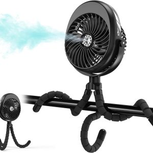 Comlife Misting Baby Stroller Fan, 270° & 360° Pivoting Portable Fan, Battery Operated Usb Fan, Handheld Misting Fan, With Flexible Tripod Clip On Car Seat Crib Bike Treadmill Bunk Bed, Blue