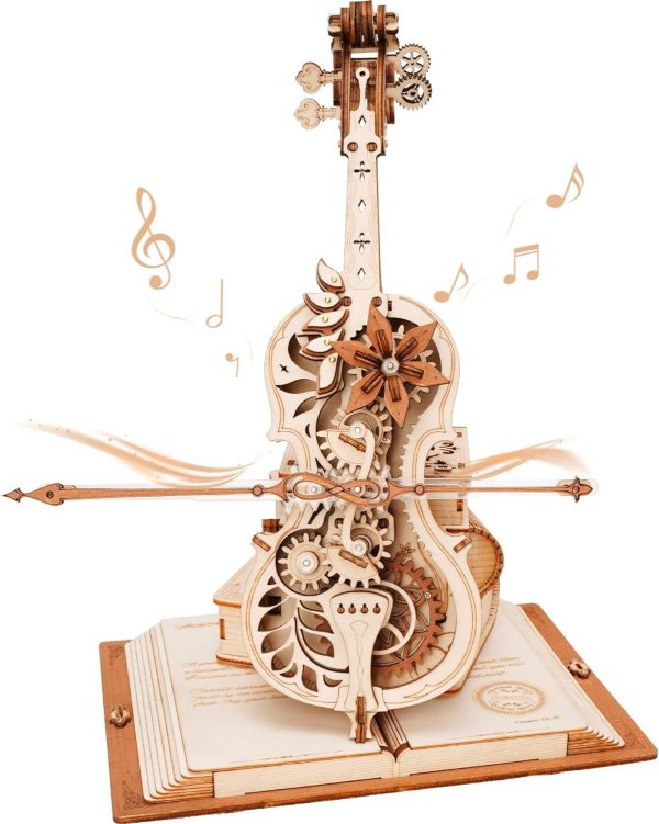 Robotime Wooden Music Box Puzzles For Adults Amk63 Cello, 3D Wooden Puzzles For Adults/Teens Wooden Model Kits To Build, House Warming Musical Gift Hobby Kit Stem Toy Home Decor