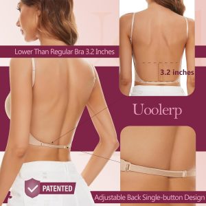 Uoolerp Women Low Back Bras-Invisible Backless Bra-Seamless Secret Plunge Bra No Show Bra Multiway Low-Cut Deep-V Halter Bra