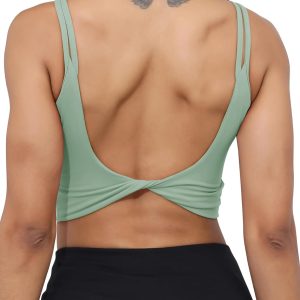 Luyaa Womens Workout Sports Bras Backless Padded Yoga Tank Tops Crop Twist Low Back Cami Bra For Gym