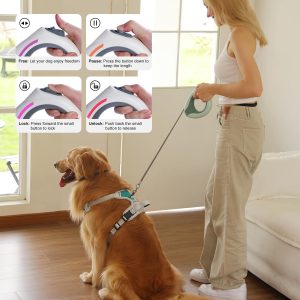 Blanlody Retractable Dog Leash Extendable Strong Leash For Large Medium Small Dogs With Light One-Hand 3M Up To 80Kg, Dog Poop Bag With Dispenser And Collapsible Dog Bowl