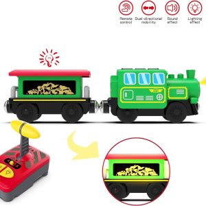 Wooden Train Accessories Battery Operated Locomotive Train, Remote Control Train For Track Set, Powerful Engine Train Vehicles Fit All Major Brands Track Railway System (Battery Not Included)