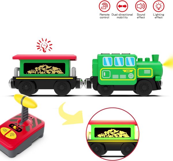Wooden Train Accessories Battery Operated Locomotive Train, Remote Control Train For Track Set, Powerful Engine Train Vehicles Fit All Major Brands Track Railway System (Battery Not Included)