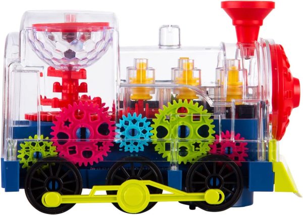 Berry President Transparent Electric Gear Train Toy With Flashing Lights And Music, Battery Operated Bump & Go Action Train Toys For 2 3 4 5 Year Old Boys Toddlers