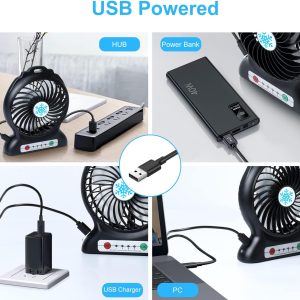 Portable Fan Rechargeable With Battery,3 Speeds Mini Desk Fan, Small Fans Portable Type-C Fan Quiet For Home,Outdoor, Excise,Travel,Office, Complimentary Type-C Cable (Blcak)