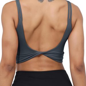 Luyaa Womens Workout Sports Bras Backless Padded Yoga Tank Tops Crop Twist Low Back Cami Bra For Gym