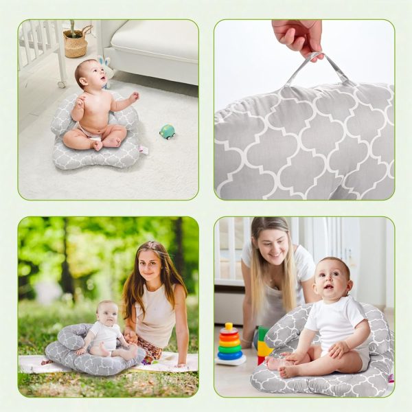 Hyhuudth 2-In-1 Tummy Time Mat & Seated Support Pillow,Baby Tummy Time Pillow Support For Newborns And Older Babies,With Detachable Support Pillow,Baby Shower Chair Floor Seater Gifts (Moroccan)