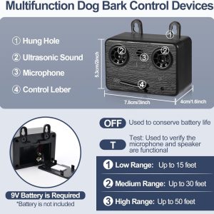 Fetuio Anti Barking Device For Dogs, 2 Pack Ultrasonic Dog Barking Control Devices Bark Box With 3 Modes, 50Ft Sonic Barking Deterrent Dog Barking Silencer, Indoor Outdoor Use. (Black)