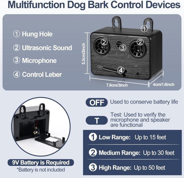 Fetuio Anti Barking Device For Dogs, 2 Pack Ultrasonic Dog Barking Control Devices Bark Box With 3 Modes, 50Ft Sonic Barking Deterrent Dog Barking Silencer, Indoor Outdoor Use. (Black)