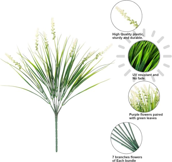 Hyeflora Artificial Outdoor Plants Flowers For Summer Decoration,10 Bundles Faux Plastic Tall Monkey Grass Greenery Uv Resistant Realistic For Home Outside Planter Window Porch Patio Garden