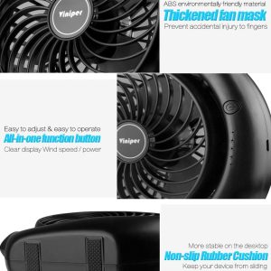 Viniper Portable Rechargeable Fan, Small Desk Fan : 3 Speeds & About 8-24 Hours Longer Working, 180 Rotation, Portable Battery Desktop Fan For Home/Office (Black, Light Black Blade)6.2 Inch