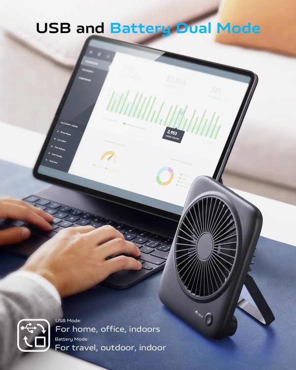 Otlonpe Desk Fan Portable Fan Rechargeable,4000Mah Battery Operated Personal Fan,Small Silent Table Fan Travel Fan With Power Bank,4 Speeds Desktop Fan For Bedroom Home Office Outdoor (Black)