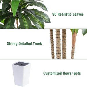 Floworld Artificial Dracaena Tree With White Tall Planter, 5Ft Tall Potted Artificial Dracaena Silk Plant, Yucca Tree Plant, Home Office Floor Room Decor Plants Indoor Outdoor, Housewarming Gift