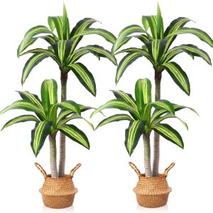 Ferrgoal Artificial Plants, 5 Ft Dracaena Tree Faux Plants Indoor Outdoor Decor Tree With Woven Seagrass Basket Plants For Home Decor Office Living Room Porch Patio Perfect Housewarming Gift