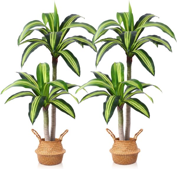 Ferrgoal Artificial Plants, 5 Ft Dracaena Tree Faux Plants Indoor Outdoor Decor Tree With Woven Seagrass Basket Plants For Home Decor Office Living Room Porch Patio Perfect Housewarming Gift