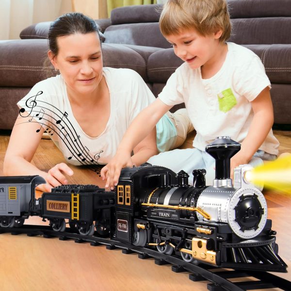 Train Set For Kids, Electric Christmas Train Toys Sets For Boys Girls With Sound Include Locomotive Engine, 3 Cars And 10 Tracks, Classic Toys Birthday Gifts For Age 3 4 5 6 7 8 Years Old Kids