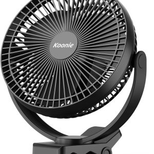 Koonie 10000Mah Clip On Fan Rechargeable, 8-Inch Battery Operated Desk Fan, Usb Fan With 4 Speeds, Strong Airflow Sturdy Clamp For Golf Cart Office Desk Outdoor Travel Camping Tent Gym Treadmill,Black