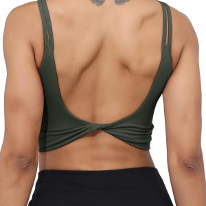 Luyaa Womens Workout Sports Bras Backless Padded Yoga Tank Tops Crop Twist Low Back Cami Bra For Gym