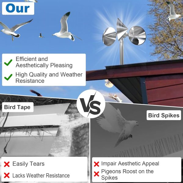 Bird Deterrents For Outside, Pigeon Deterrent, Bird Reflectors Spinning Wind Powered