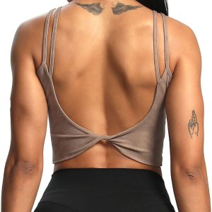 Aoxjox Women'S Workout Sports Bras Fitness Padded Backless Yoga Crop Tank Top Twist Back Cami