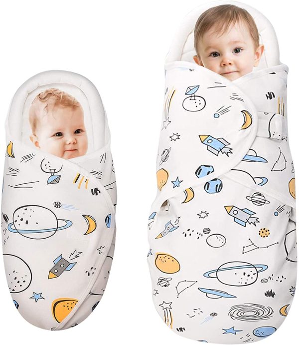 Knirose Baby Swaddle Blankets, Unisex Baby Blanket Wrap For Newborn Baby Boys Girls, Skin Friendly Wearable Swaddle Sleep Sack Made Of Combed Cotton (Planet, White, 0-3 Months)