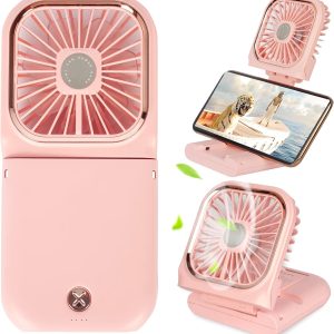 Portable Mini Fan Small Battery Operated Fan 5 In 1 As Power Bank,Phone Holder,Handheld Fan,Desk Fan, Usb Rechargeable Personal Hand Fans,3000 Mah Power Bank,3 Speed Adjustable, Neck Lanyard, White