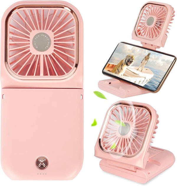 Portable Mini Fan Small Battery Operated Fan 5 In 1 As Power Bank,Phone Holder,Handheld Fan,Desk Fan, Usb Rechargeable Personal Hand Fans,3000 Mah Power Bank,3 Speed Adjustable, Neck Lanyard, White