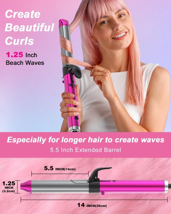 Rotating Curling Iron Automatic Curling Irons 1 1/4 Inch Automatic Hair Curler Rotating With Long Barrel For Beach Waves 1.25" Large Barrel Hair Curling Wands 110~240V Dual Voltage(Purple)